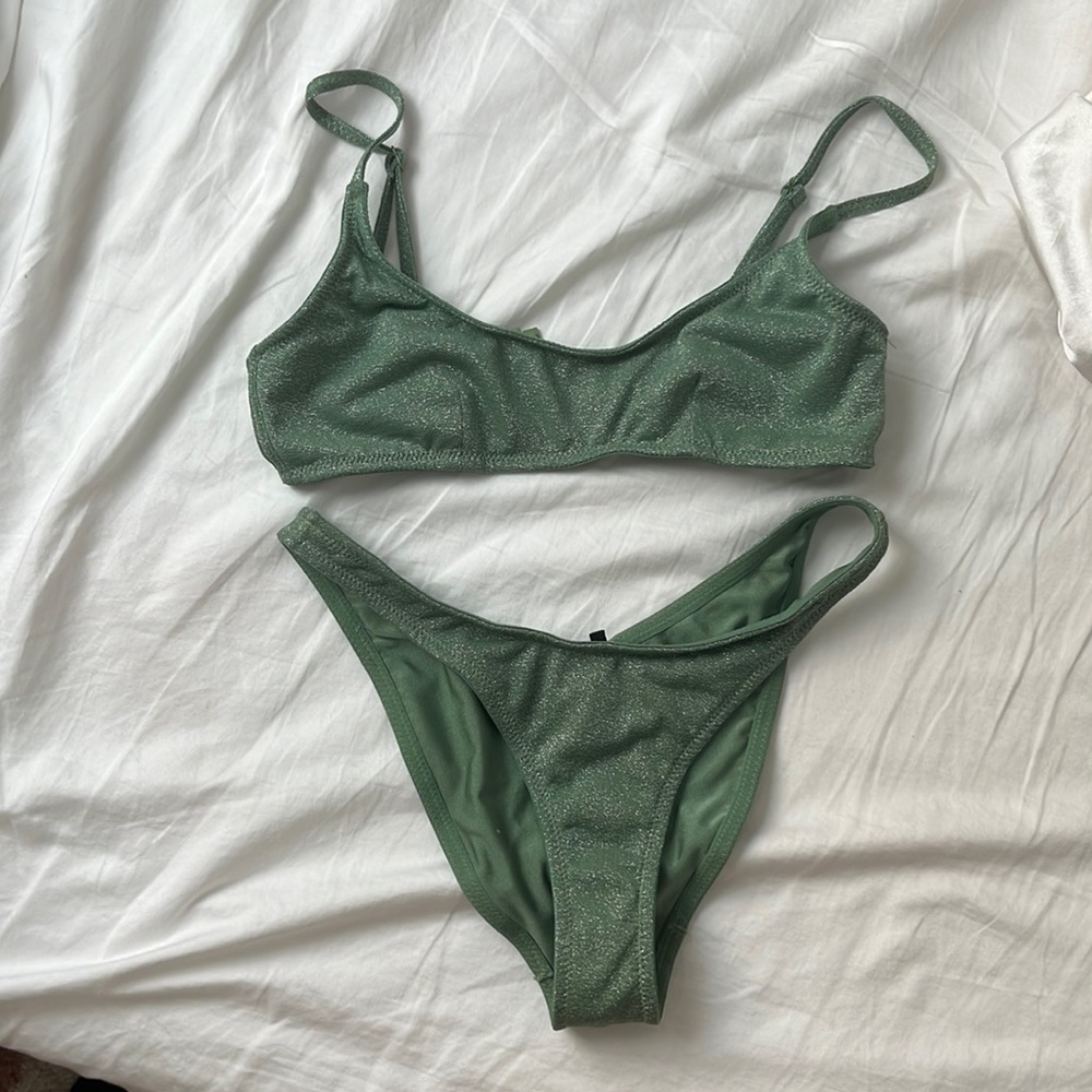 Triangl green shimmer bikini set